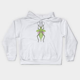 Female pink green stick insect (heteropteryx dilatata) Kids Hoodie